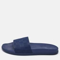 Louis Vuitton Blue Damier Embossed Rubber Waterfront Flat Slides Size 45