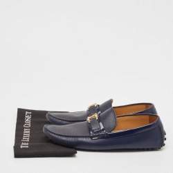 Louis Vuitton Navy Blue Leather Hockenheim Slip On Loafers Size 43
