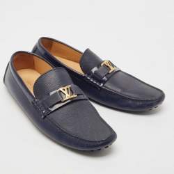 Louis Vuitton Navy Blue Leather Hockenheim Slip On Loafers Size 43