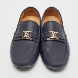 Louis Vuitton Navy Blue Leather Hockenheim Slip On Loafers Size 43