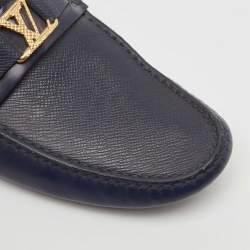 Louis Vuitton Navy Blue Leather Hockenheim Slip On Loafers Size 43