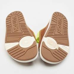 مملوكة مسبقًا Louis Vuitton Brown/Neon Green Suede and Leather LV Trainer Mules Size 42
