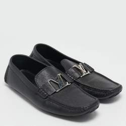 Pre Owned Louis Vuitton Black Leather Monte Carlo Slip On Loafers Size 42