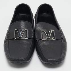 Pre Owned Louis Vuitton Black Leather Monte Carlo Slip On Loafers Size 42