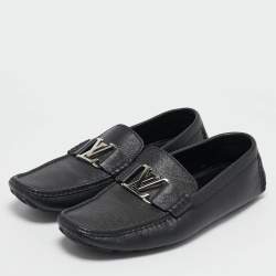 Pre Owned Louis Vuitton Black Leather Monte Carlo Slip On Loafers Size 42