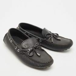 Louis Vuitton Black Leather Bow Slip On Loafers Size 39