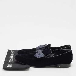Louis Vuitton Navy Blue Velvet Tuxedo Bow Loafers Size 43