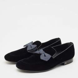 Louis Vuitton Navy Blue Velvet Tuxedo Bow Loafers Size 43