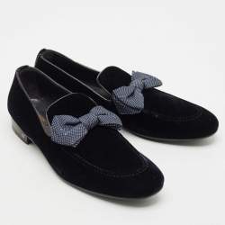 Louis Vuitton Navy Blue Velvet Tuxedo Bow Loafers Size 43