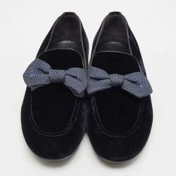 Louis Vuitton Navy Blue Velvet Tuxedo Bow Loafers Size 43