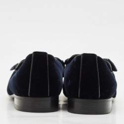 Louis Vuitton Navy Blue Velvet Tuxedo Bow Loafers Size 43
