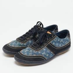 Louis Vuitton Blue/Black Monogram Denim and Suede Low Top Sneakers Size 41