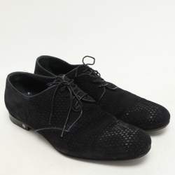 Louis Vuitton Dark Navy Blue Perforated Suede Solferino Derby Size 42