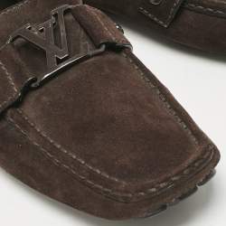 Louis Vuitton Dark Brown Suede Hockenheim Slip On Loafers Size 42.5