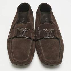 Louis Vuitton Dark Brown Suede Hockenheim Slip On Loafers Size 42.5