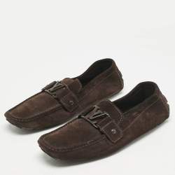 Louis Vuitton Dark Brown Suede Hockenheim Slip On Loafers Size 42.5