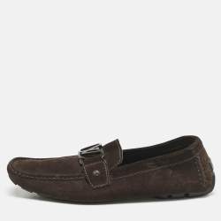 Louis Vuitton Dark Brown Suede Hockenheim Slip On Loafers Size 42.5