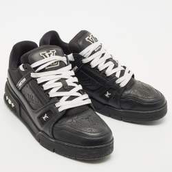 Louis Vuitton Black Leather LV Trainer Lace Up Sneakers Size 42.5