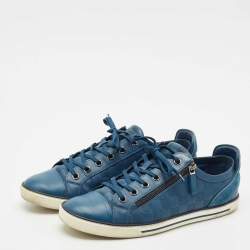 Louis Vuitton Blue Damier Embossed Leather Challenge Zip Up Sneakers Size 42.5