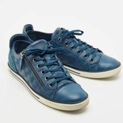 Louis Vuitton Blue Damier Embossed Leather Challenge Zip Up Sneakers Size 42.5