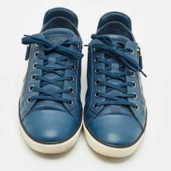 Louis Vuitton Blue Damier Embossed Leather Challenge Zip Up Sneakers Size 42.5