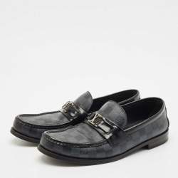 Louis Vuitton Black Leather Damier Embossed Santiago Loafers Size 43