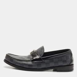 Louis Vuitton Black Leather Damier Embossed Santiago Loafers Size 43