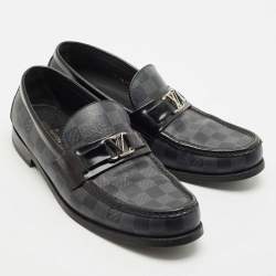 Louis Vuitton Black Leather Damier Embossed Santiago Loafers Size 43