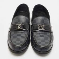 Louis Vuitton Black Leather Damier Embossed Santiago Loafers Size 43