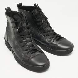 Louis Vuitton Black Monogram Eclipse Canvas and Leather Match Up High Top Sneakers Size 40