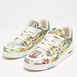 مملوكة مسبقًا حذاء رياضي لوي فيتون LV ترينر جلد بنقشة القصص المصورة متعددة الألوان مقاس 42.5