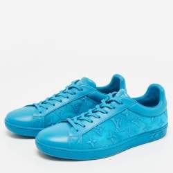 Louis Vuitton Blue Leather and Monogram Embroidered Mesh Luxembourg Sneakers Size 41
