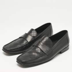 Louis Vuitton Black Leather Damier Embossed Santiago Slip On Loafers Size 44.5