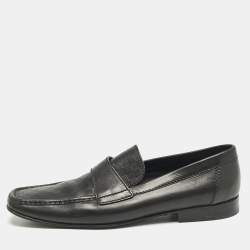 Louis Vuitton Black Leather Damier Embossed Santiago Slip On Loafers Size 44.5