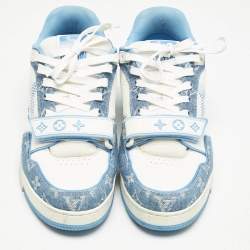 Louis Vuitton Blue Denim and Leather LV Trainer Low Top Sneakers Size 42