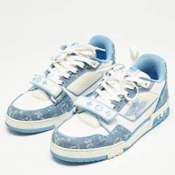 Louis Vuitton Blue Denim and Leather LV Trainer Low Top Sneakers Size 42