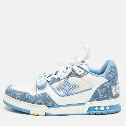 Louis Vuitton Blue Denim and Leather LV Trainer Low Top Sneakers Size 42
