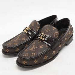 Louis Vuitton Brown Monogram Jacquard and Macassar Leather Major Loafers Size 43.5