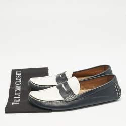 Louis Vuitton Blue/White Leather Shade Penny Loafers Size 44