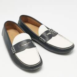 Louis Vuitton Blue/White Leather Shade Penny Loafers Size 44