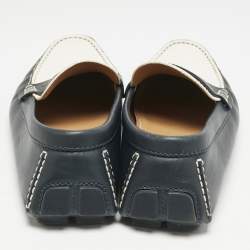 Louis Vuitton Blue/White Leather Shade Penny Loafers Size 44