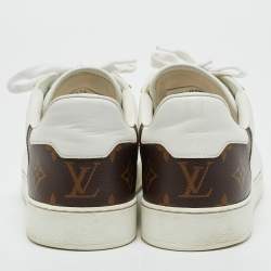 Pre Owned Louis Vuitton White Leather and Monogram Canvas Rivoli Sneakers Size 41