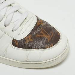 Pre Owned Louis Vuitton White Leather and Monogram Canvas Rivoli Sneakers Size 41