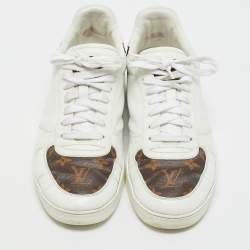 Pre Owned Louis Vuitton White Leather and Monogram Canvas Rivoli Sneakers Size 41
