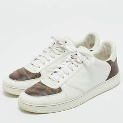 Pre Owned Louis Vuitton White Leather and Monogram Canvas Rivoli Sneakers Size 41