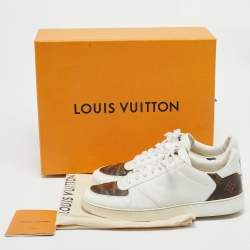 Pre Owned Louis Vuitton White Leather and Monogram Canvas Rivoli Sneakers Size 41