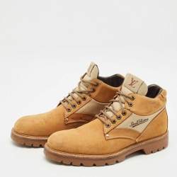 Louis Vuitton Beige Canvas and Nubuck Leather Oberkampf Ankle Boots Size 45