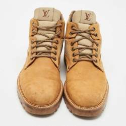 Louis Vuitton Beige Canvas and Nubuck Leather Oberkampf Ankle Boots Size 45
