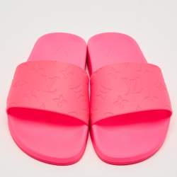Pre Owned Louis Vuitton Pink Rubber Waterfront  Pool Slides Size 39