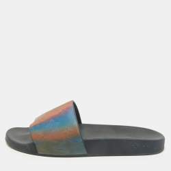  Louis Vuitton Multicolor Iridescent Monogram Rubber Waterfront Slides Size 41